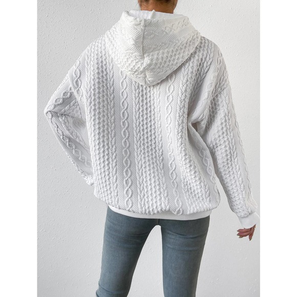 Minimalist Drop Shoulder Drawstring cable knit hoodie Sweatshirt - Picture 2 of 8